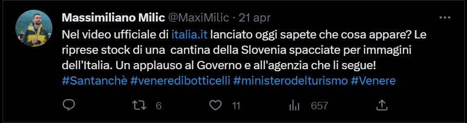 Massimiliano Milic tweet immagini stock Slovenia Venere Influencer open to Meraviglia